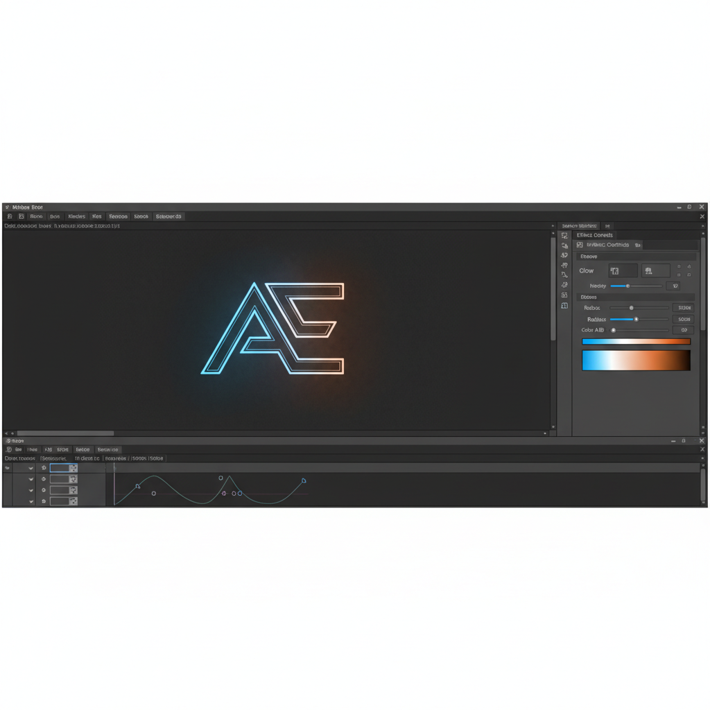 After EffectsでロゴにGlowエフェクトを適用し、調整している画面