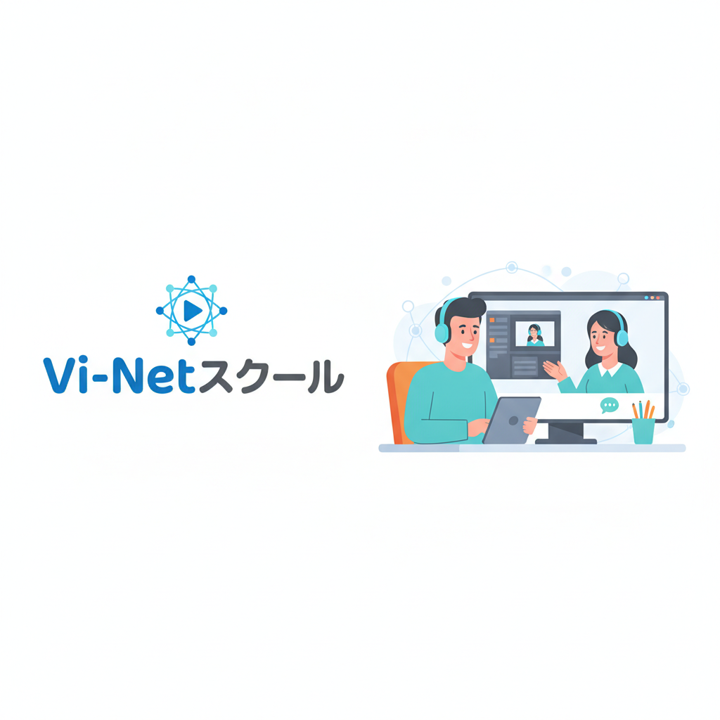 YOUNIQSスクールのロゴと、オンライン相談を受けている生徒のイメージ
